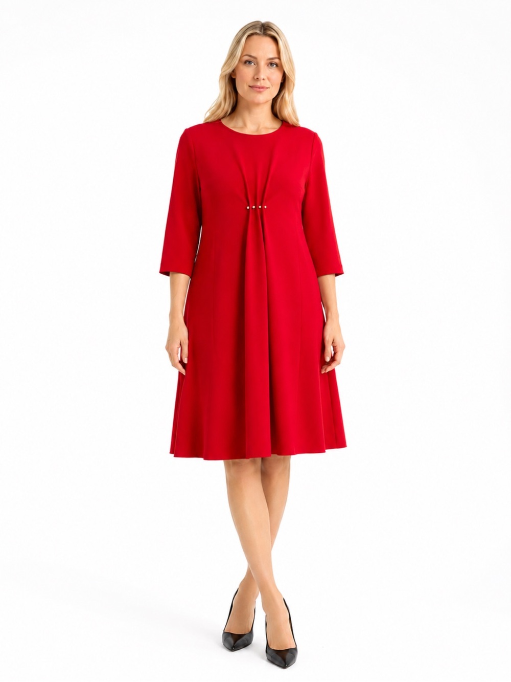 Blue Les Copains Woman Dress Midi Red A-Line Made in Italy Size 46 (Large)